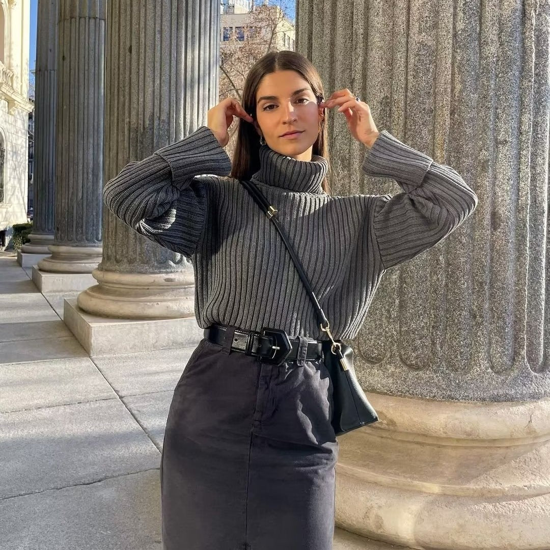 Eva - Women's High Neck Ribbed Sweater