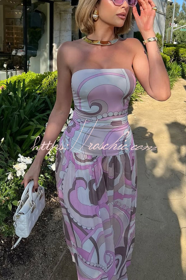 Gorgeous Pastels Unique Print Off Shoulder Low Rise Loose Maxi Dress