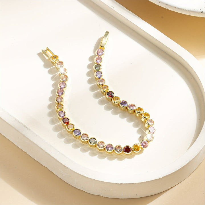 Elegant Multicolor Gemstone Gold Plated Tennis Bracelet - Elena Harper
