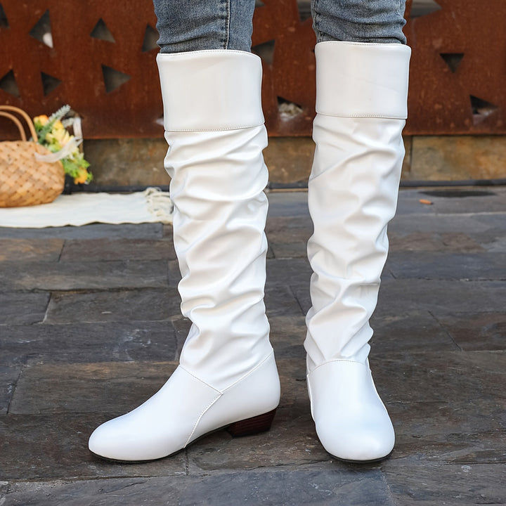 Evelyn | Women's Slouch Knee-High Boots with Low Block Heel