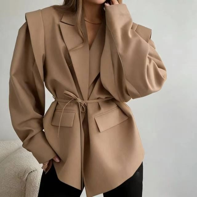 Lightweight Women's Spring Jacket with V-Neck, Ties, and Long Sleeves., view 6 - Elena Harper