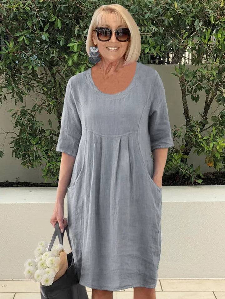 Noara Casual Cotton Pocket Tunic Dress - Elena Harper