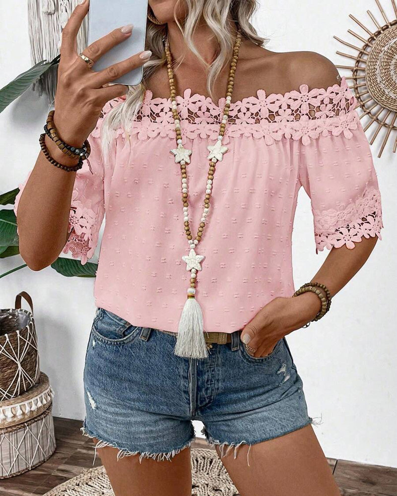One-Shoulder Blouse with Lace and 3D Flower - Elena Harper