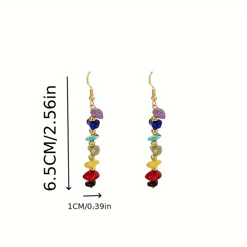 Boho Colorful Natural Gemstone Drop Earrings - Elena Harper