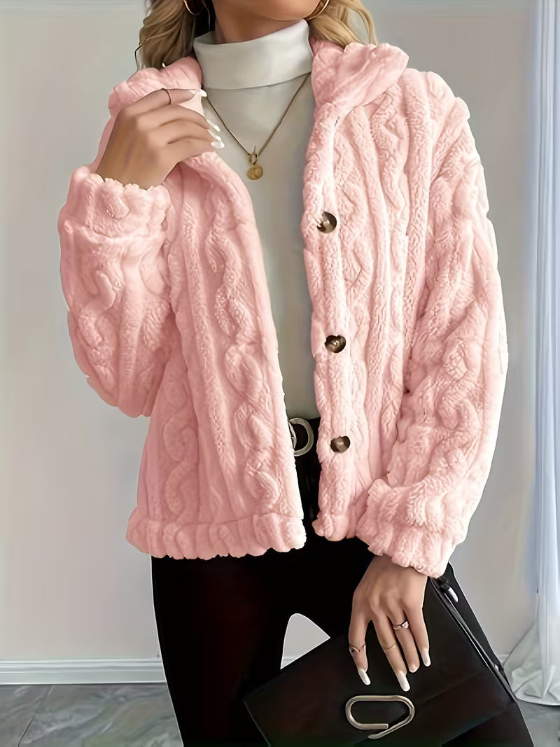 Textured teddy jacket for women with elegant buttons