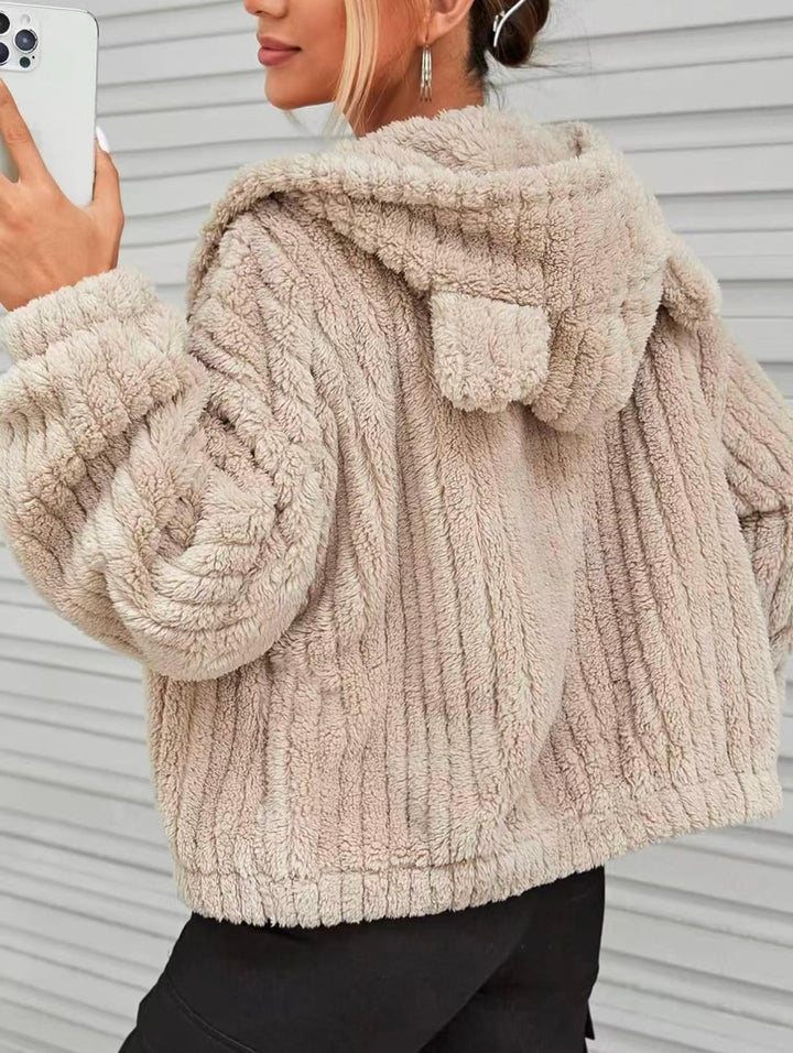 Women's Plush Cardigan with Zip and Hood - Warm and Cozy
