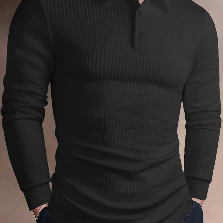 Matteo Modern and Stylish Long Sleeve Polo Shirt, view 6 - Elena Harper