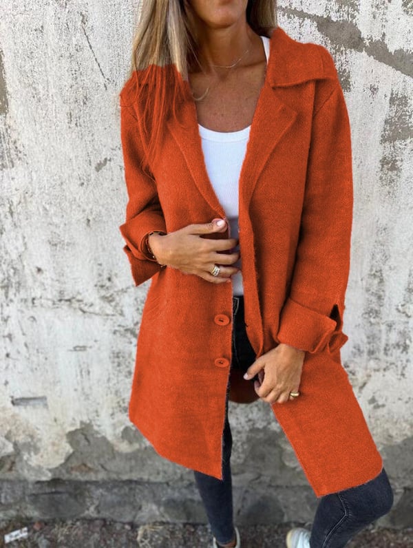 Oversized Women's Tweed Jacket – Chic Buttoned Notched Lapel
