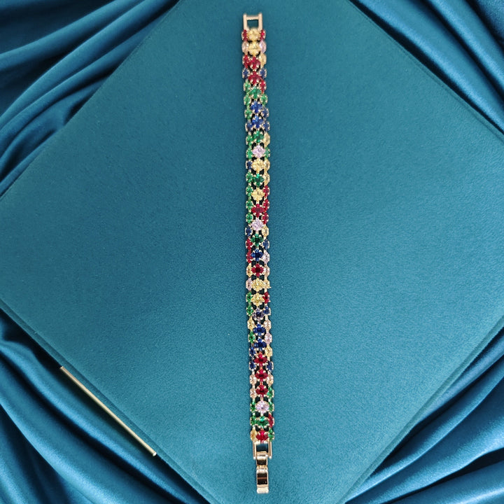 Bohemian Multi Color Zirconia Gold Plated Tennis Bracelet - Elena Harper