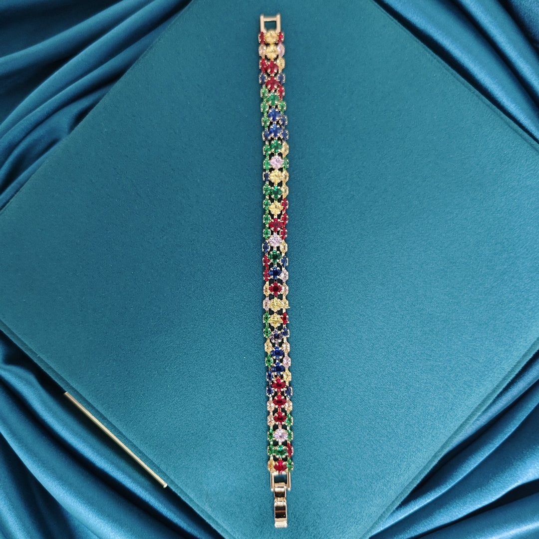 Bohemian Multi Color Zirconia Gold Plated Tennis Bracelet - Elena Harper