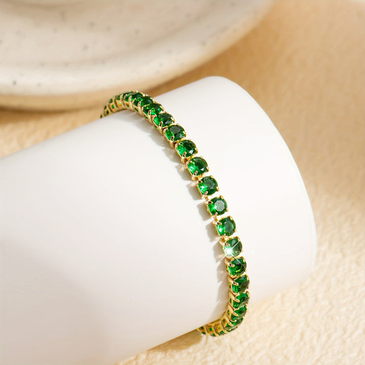 Bohemian Emerald Green Zirconia Gold Plated Tennis Bracelet - Elena Harper