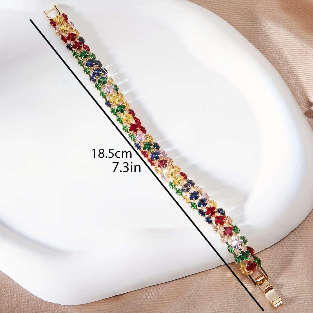 Bohemian Multi Color Zirconia Gold Plated Tennis Bracelet - Elena Harper