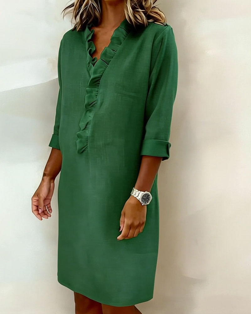 Ruffled Dress with V-Neck - Elena Harper