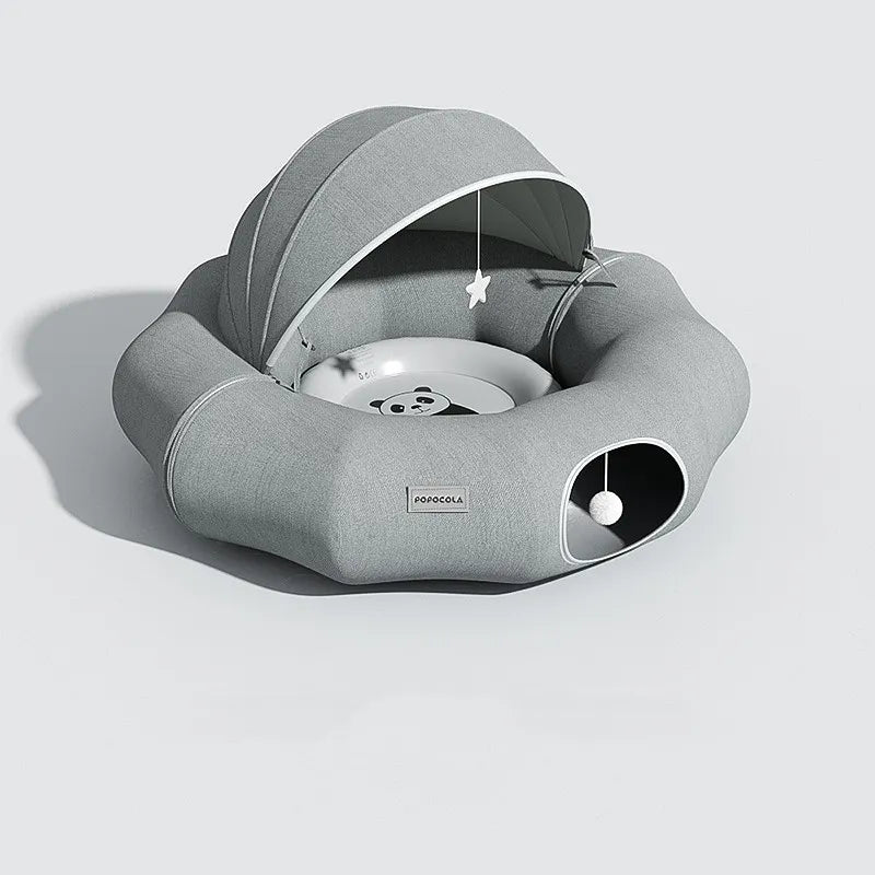 Cozy Pet Bed with Removable Roof & Play Toy for Cats & Small Dogs