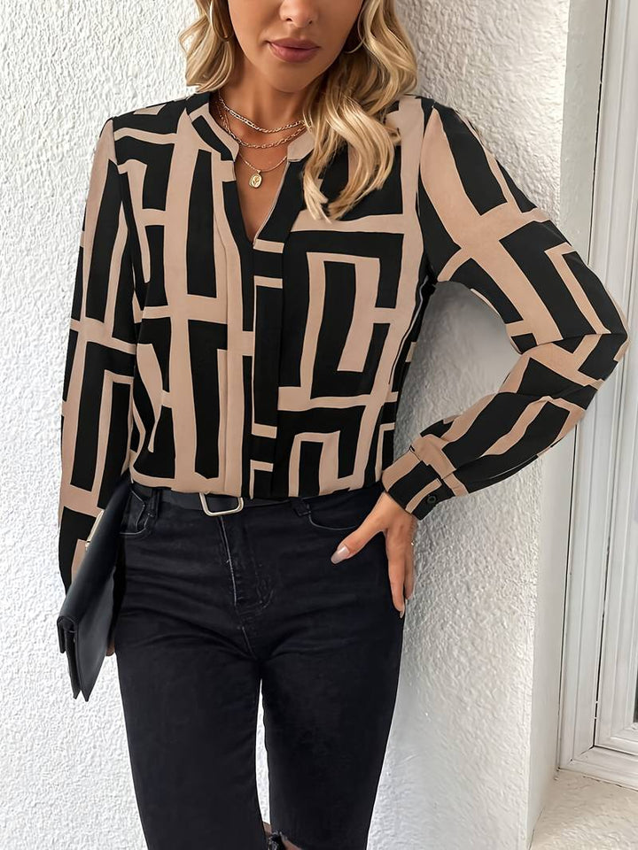 Tzipora - Elegant Long Sleeve Blouse With Geometric Print