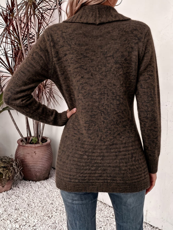 Cynthia | Women's Ribbed Cardigan with Button Tab in Chocolate