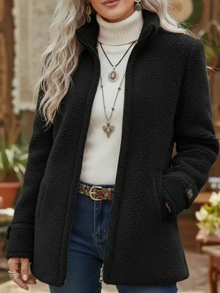Carissa Full-Zip Lambswool-Feel Stand Collar Jacket - Elena Harper