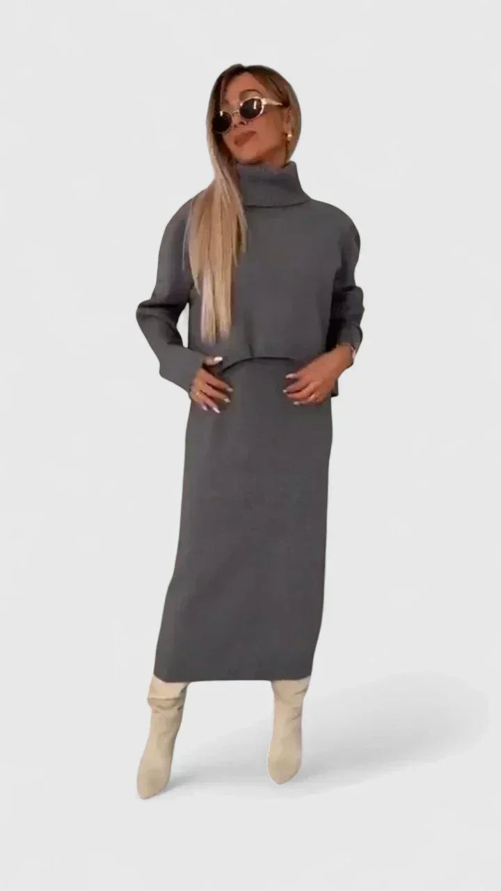 Chrystahl | Elegant Dress and Turtle Neck Sweater Set