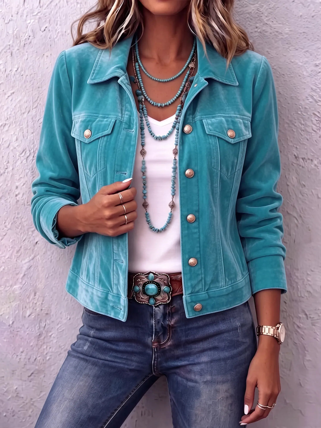 Amandria Vintage Wash Button Long Sleeve Jacket - Elena Harper