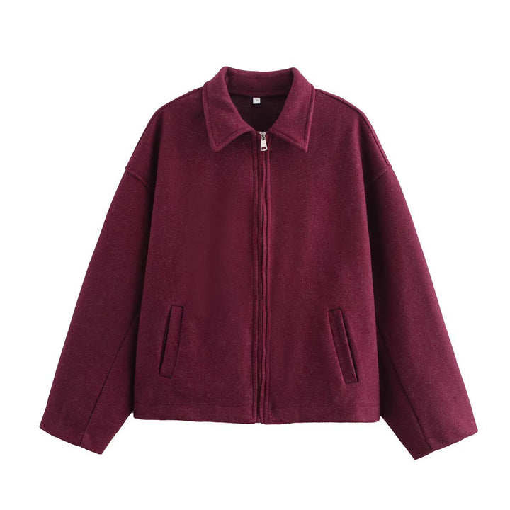 Short Wool Zipper Jacket for Women - Sonia