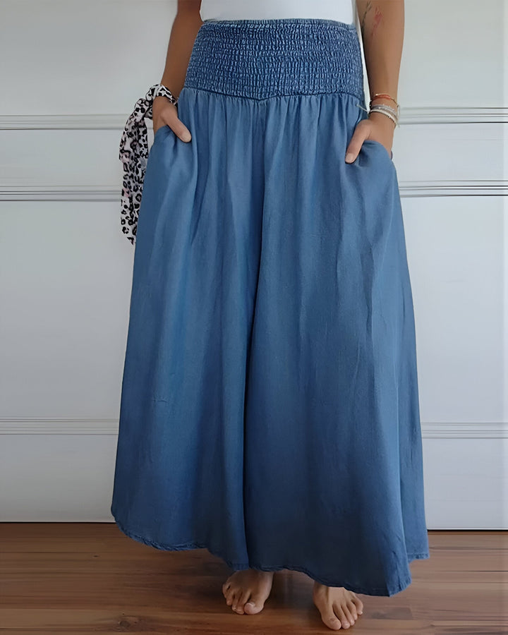 Women's Flowy Smocked Maxi Skirt with Pockets - Effortless Style