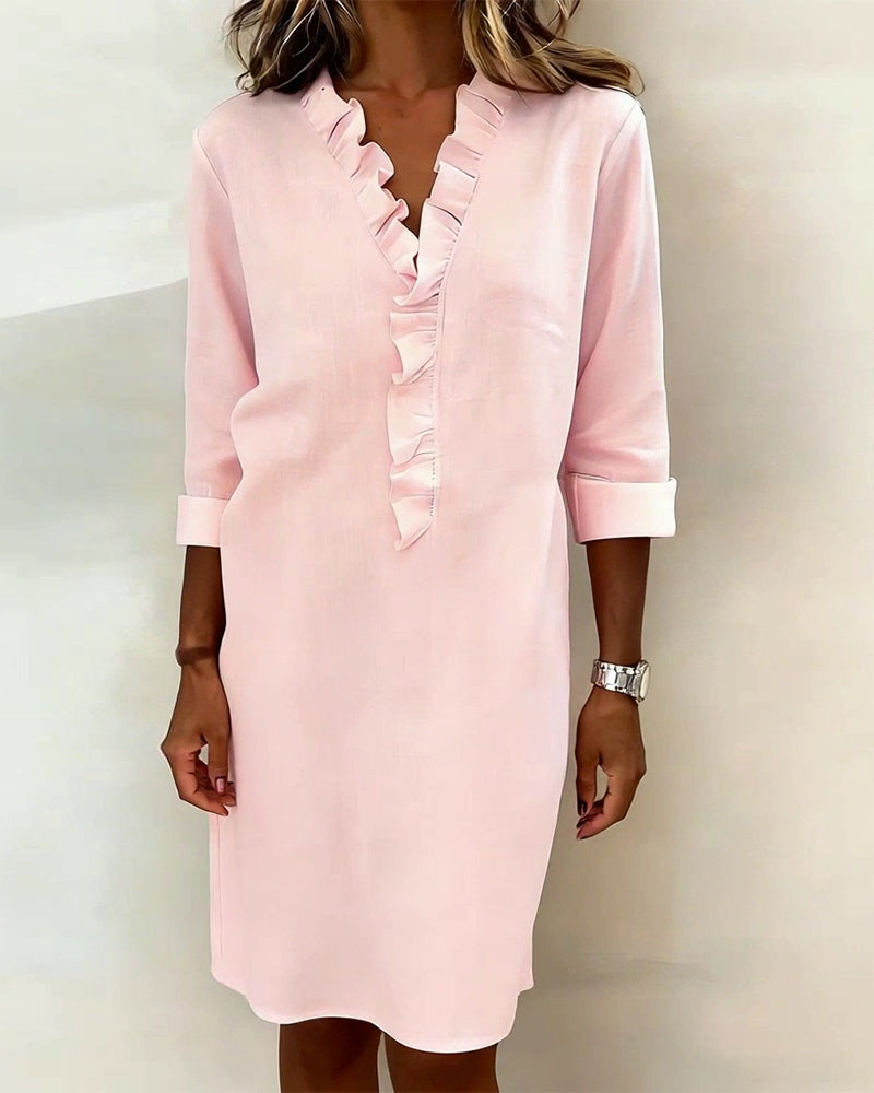 Ruffled Dress with V-Neck - Elena Harper