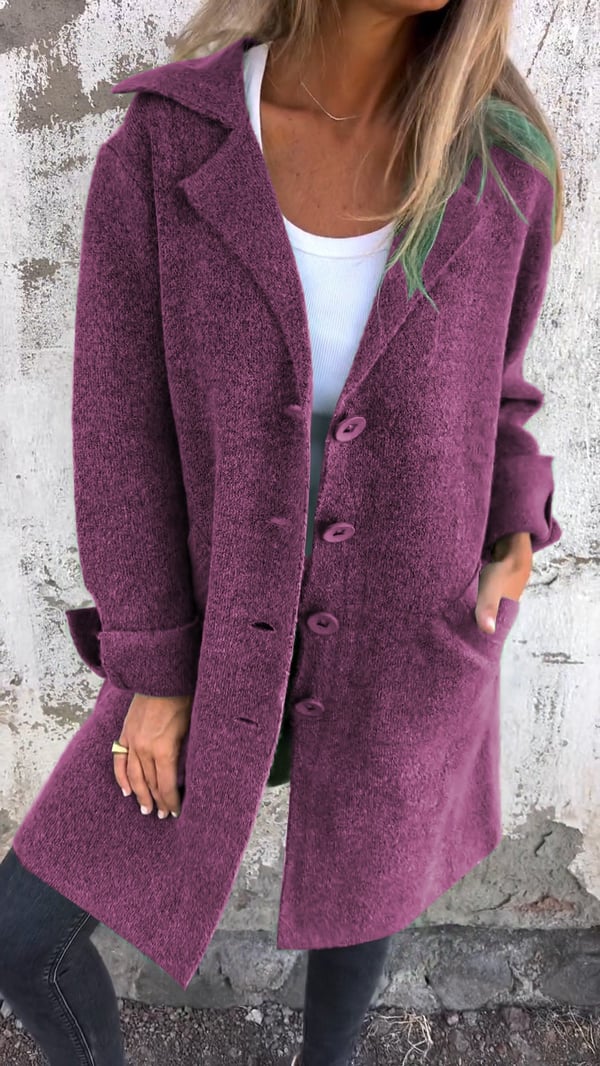 Oversized Women's Tweed Jacket – Chic Buttoned Notched Lapel