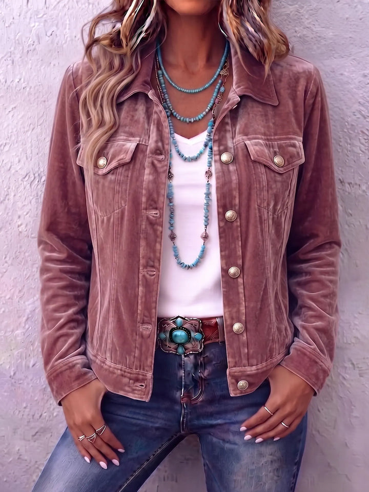 Amandria Vintage Wash Button Long Sleeve Jacket - Elena Harper