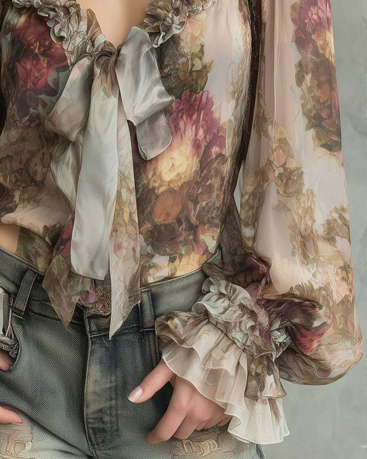 SAVANNAH – ROMANTIC BLOOM TIE-FRONT BLOUSE