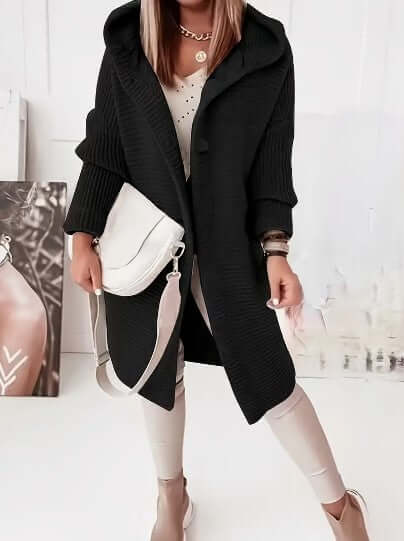 Women's Loose Hooded Cardigan, view 4 - Elena Harper