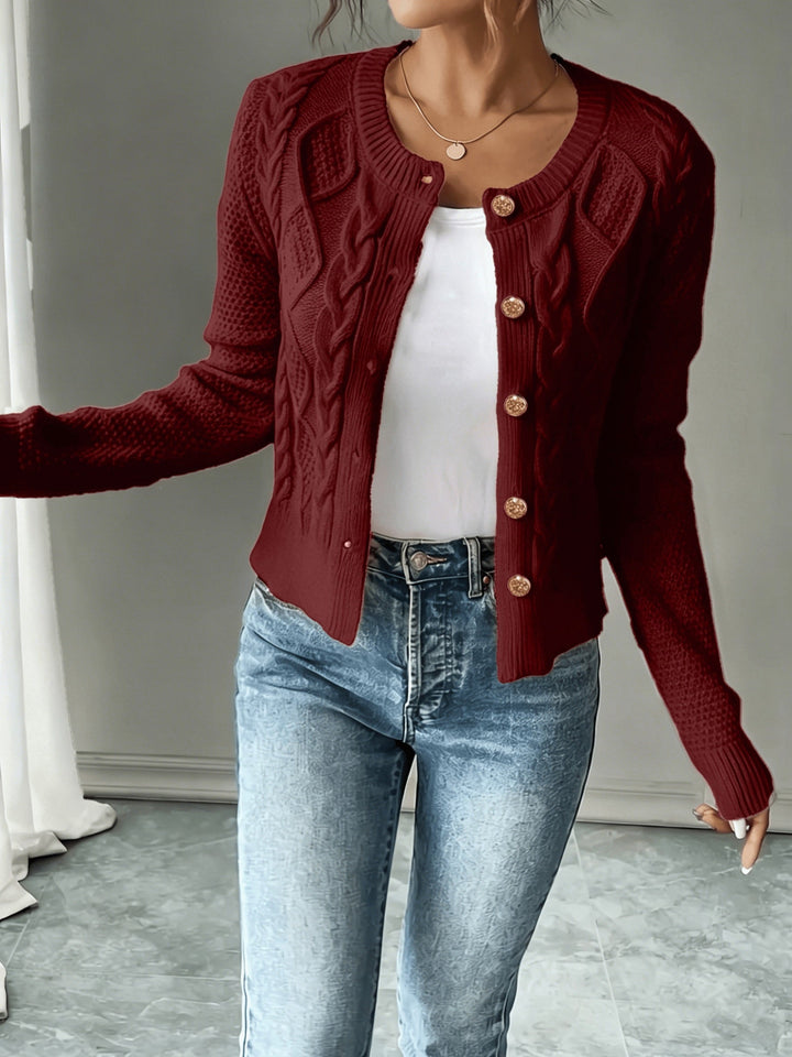 Isabelle - Elegant Twisted Knit Cardigan with Round Neck