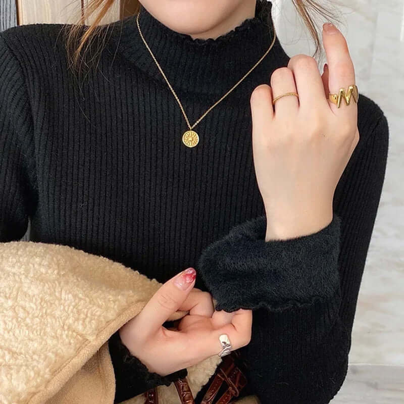 Women's Mock Neck Ruffled Hem Sweater