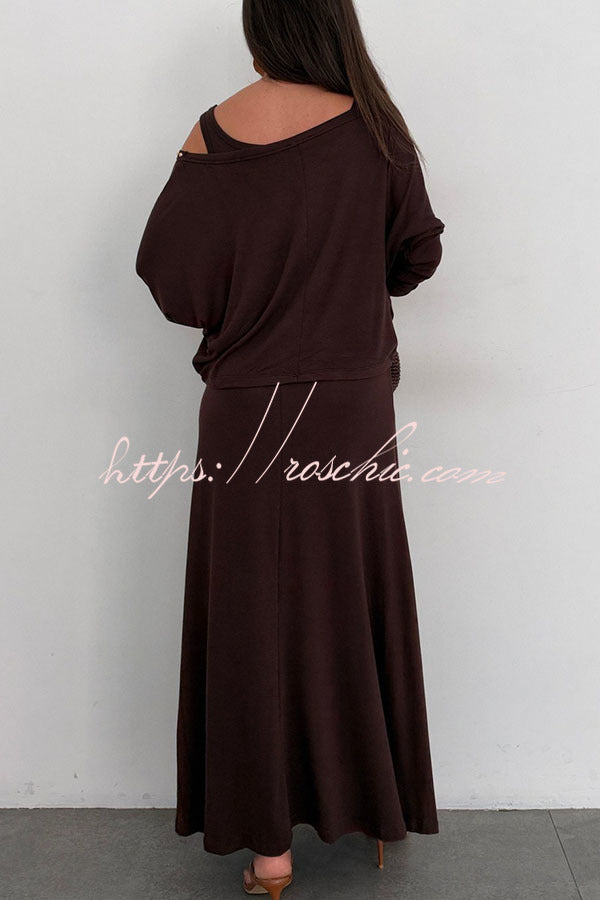 Samara Modal Beaded Detail Batwing Sleeves Loose Top and Tank Slit Maxi Dress Two Pieces Set, view 9 - Elena Harper