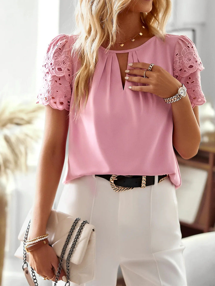 Embroidered Sleeve Blouse with Cut-Out Detail Natalia, view 4 - Elena Harper