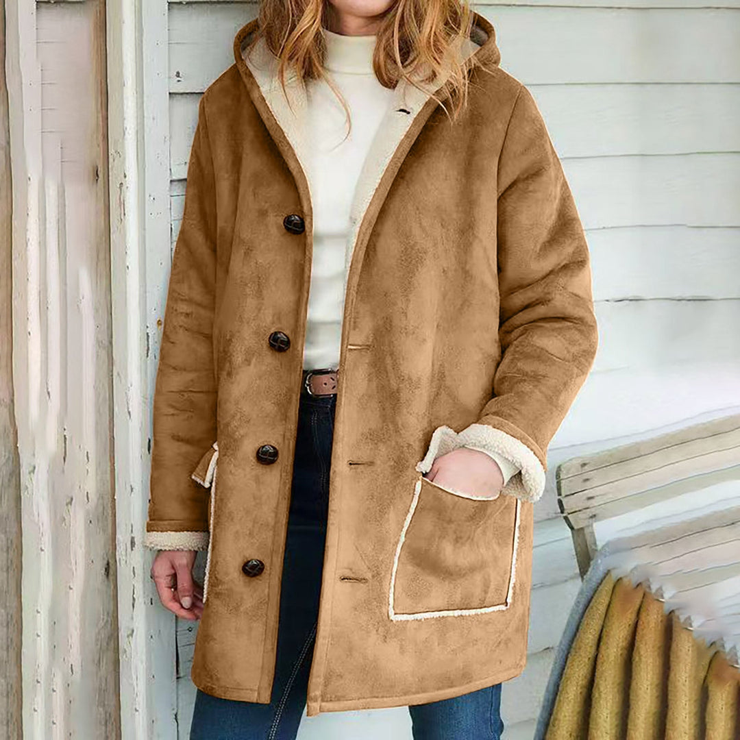 Women's Soft Suede Effect Coat with Fleece Interior - Irmela