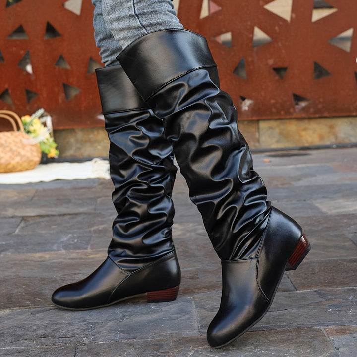 Evelyn | Women's Slouch Knee-High Boots with Low Block Heel