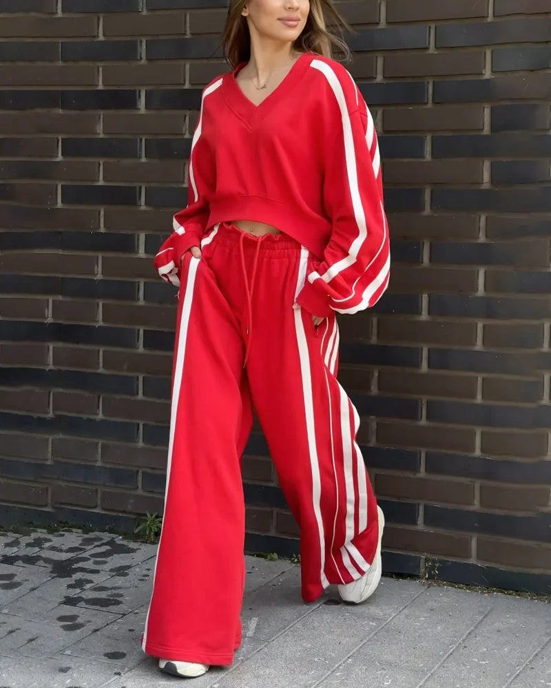 Two-piece striped knit set with wide pants - Elena Harper