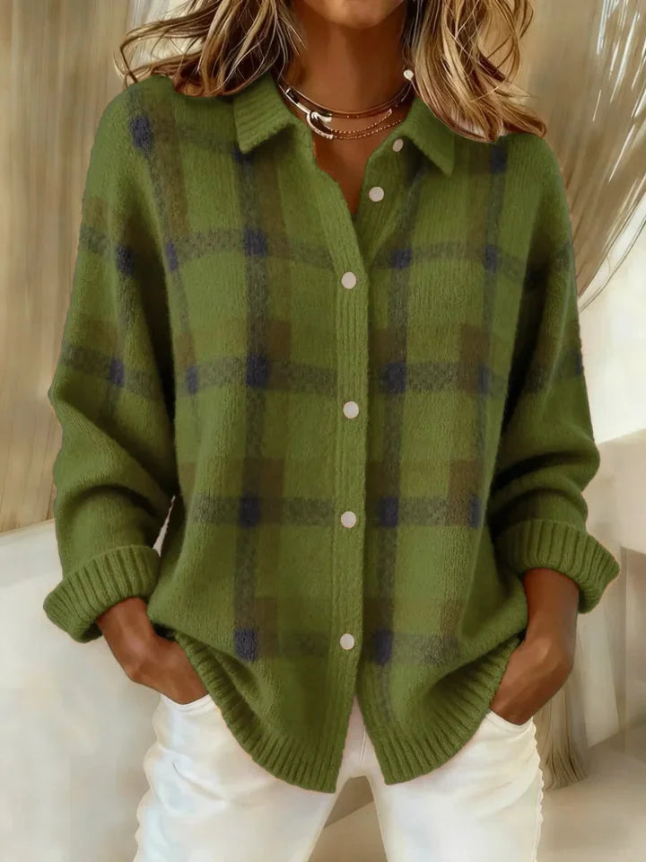 Anny Casual Checked Sweater with Buttons, view 7 - Elena Harper