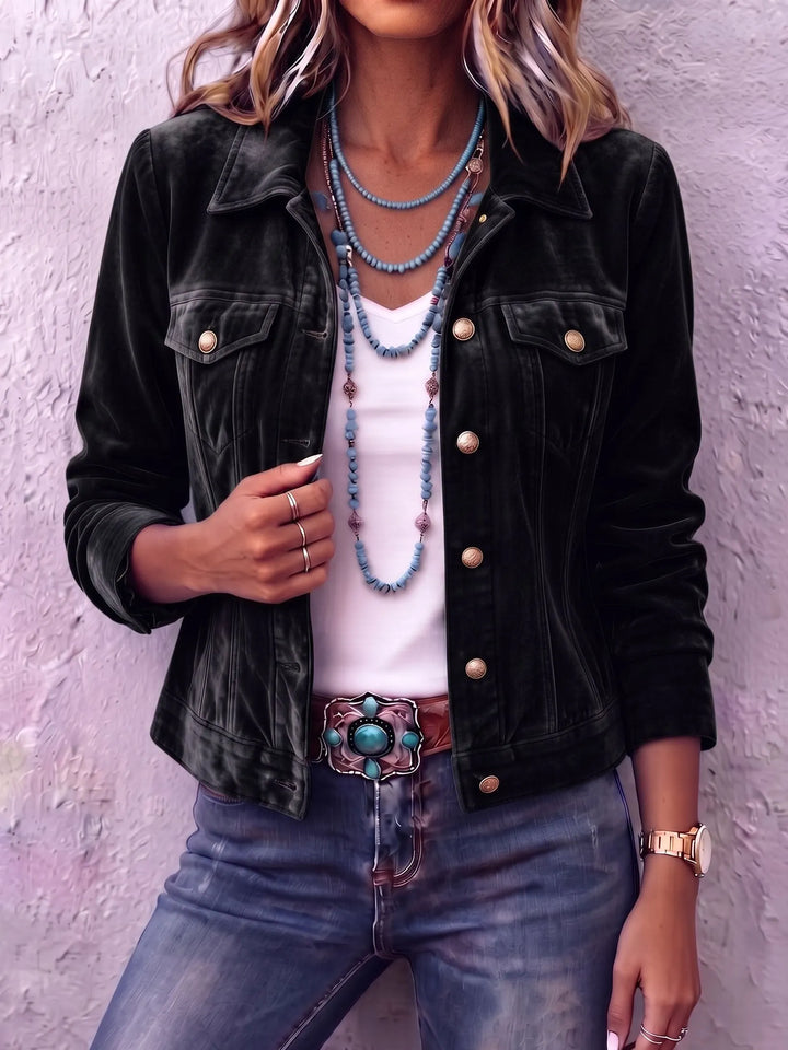 Amandria Vintage Wash Button Long Sleeve Jacket - Elena Harper
