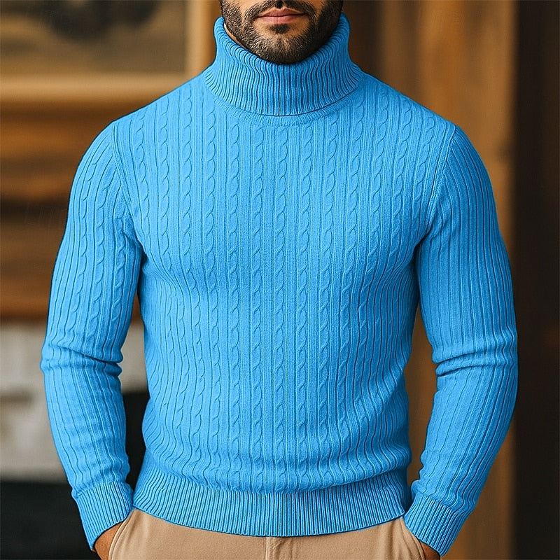 Curtis | Men's Cable Knit Turtleneck Sweater with Full Collar