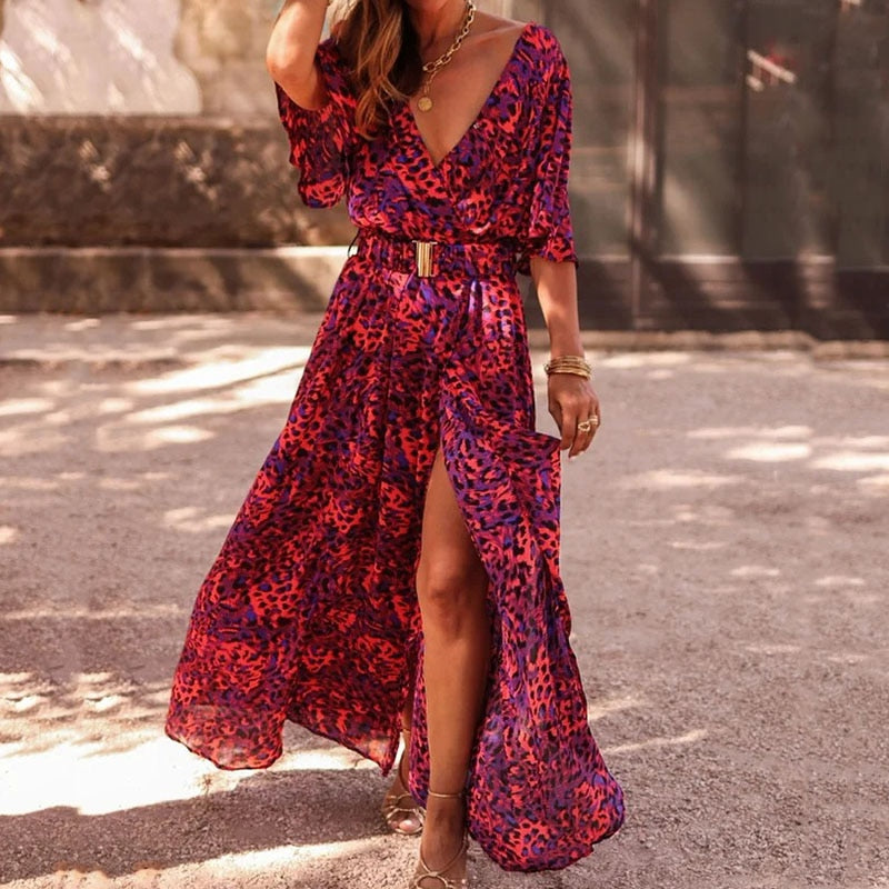 Women's Elegant Long Wrap Midi Dress - Versatile Style