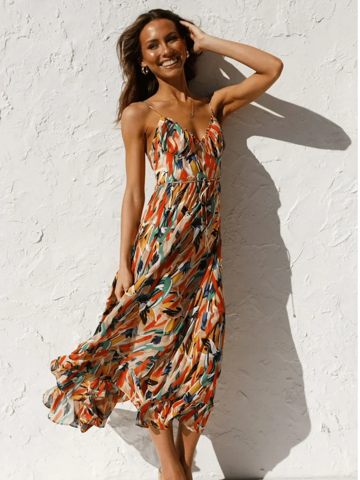 Chiara Colorful Midi Dress for Women Summer Elegance - Elena Harper