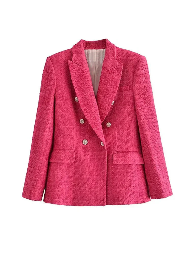 Chic structured women's blazer with refined double button closure, view 4 - Elena Harper