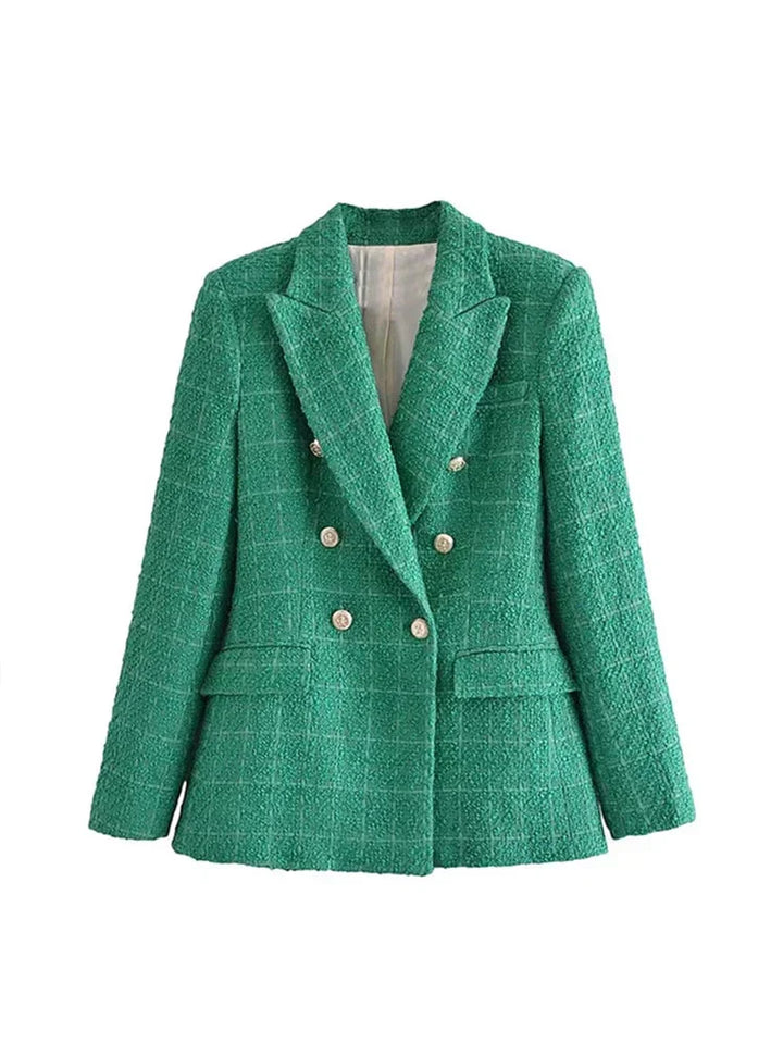 Chic structured women's blazer with refined double button closure, view 3 - Elena Harper