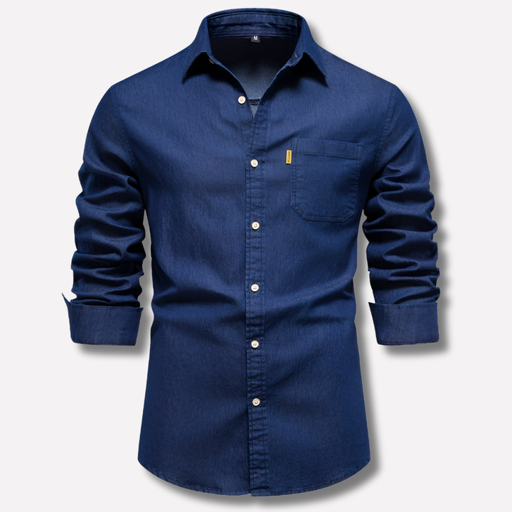 Men’s Long-Sleeve Denim Shirt, view 3 - Elena Harper