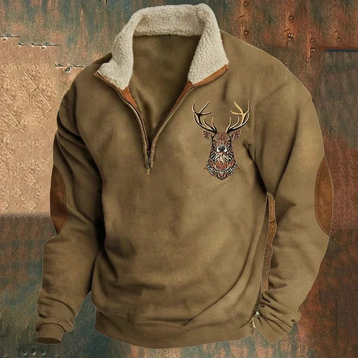 Darven Nordic Knit Pullover with Deer Motif Detail for Men - Elena Harper
