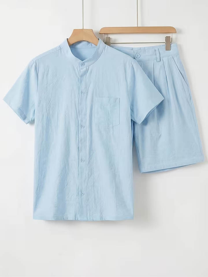 Men's Mandarin Collar Shirt Set