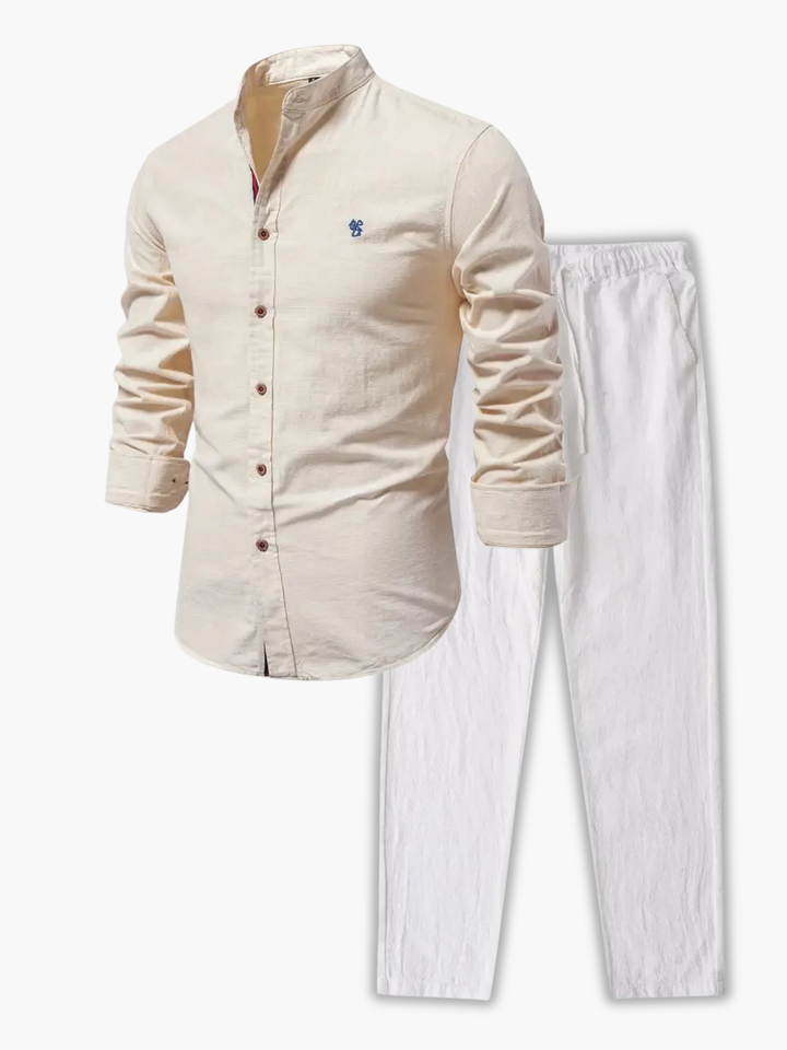 Shirt and Trouser Set with Mandarin Collar