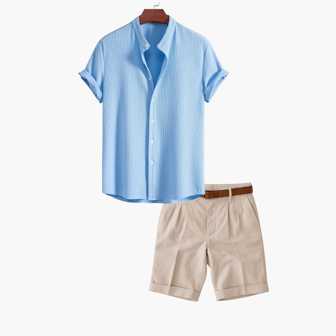Men's Textured Shirt and Shorts Set