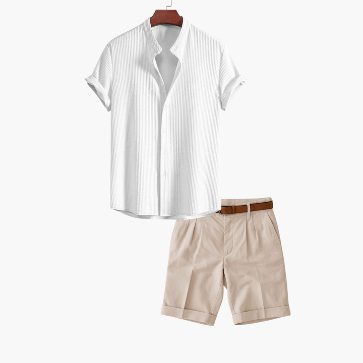 Men's Textured Shirt and Shorts Set
